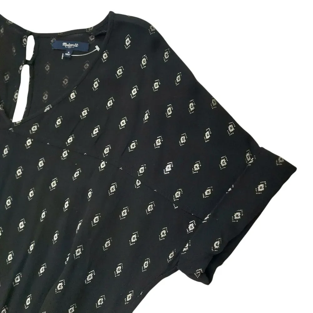 Madewell Romper Womens Small Black Diamond Print V-Neck Cap Sleeve Bohemian - Picture 13 of 13
